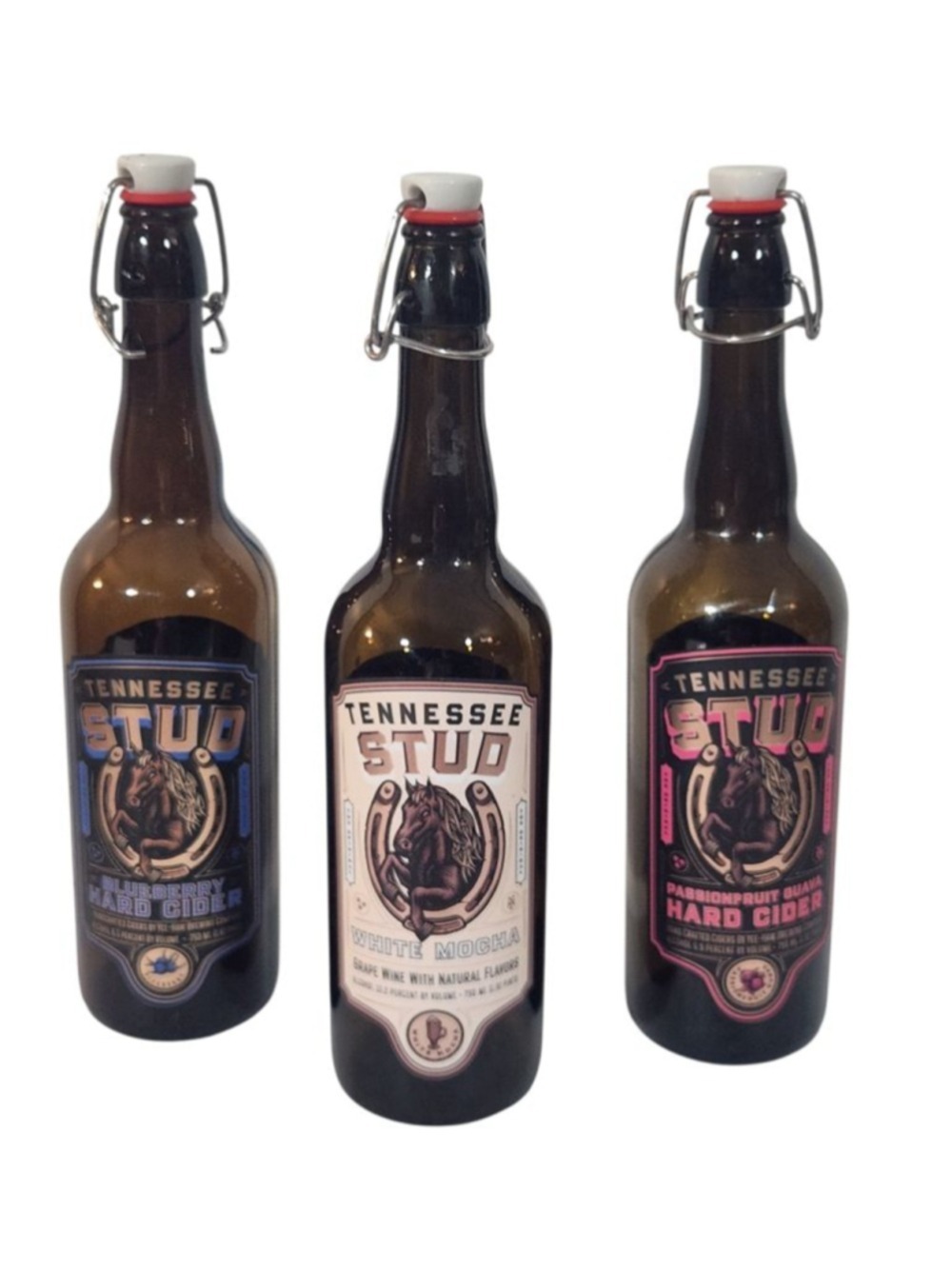 Lot of 3 Tennessee Stud 750mL Swing Top Growlers - Empty Collectible Bottles